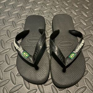 Havaianas Brazil Kids Black Flip Flop Sandals 13C/1Y Beach Pool Synthetic Rubber